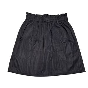 Kancy Kole Medium High Waist Mini Skirt Solid Black Deep Pockets